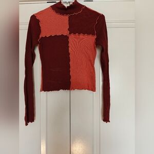 Pink and Maroon color blocked mock neck longsleeve